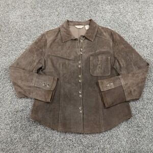 J Jill Jacket Womens 8P 8 Petite Brown Suede Leather Button Up Shirt Shacket